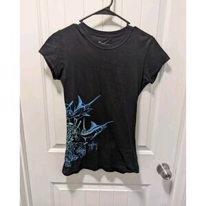 Women’s M Guy Harvey Black Blue Marlin Floral Color T Shirt 100% Cotton